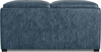 SIMPLIHOME Avalon 35 inch Wide Contemporary Square Coffee Table Storage Ottoman in Denim Blue Vegan Faux Leather, Assembled, For the Living Room and Bedroom