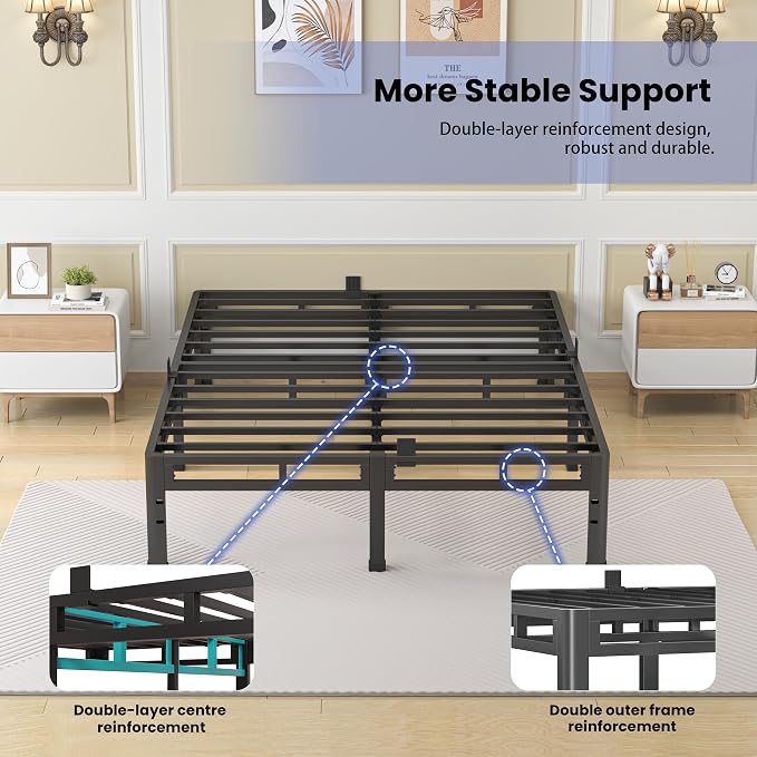 NKZ 12 Inch Twin Size Bed Frame, Metal Bed Frame & Box Spring 2 in 1 Platform with Round Corner Legs, 4000Lbs Heavy Duty Metal Frame, Mattress Slide Stopper, Headboard Hole, Noise-Free, Easy Assembly