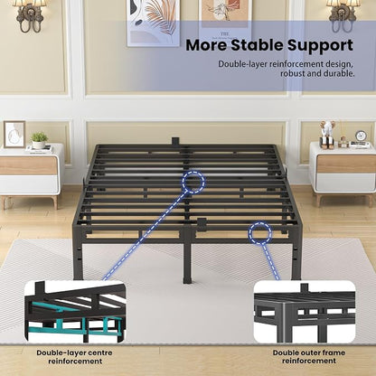 NKZ 12 Inch King Size Bed Frame, Metal Bed Frame & Box Spring 2 in 1 Platform with Round Corner Legs, 4000Lbs Heavy Duty Metal Frame, Mattress Slide Stopper, Headboard Hole, Noise-Free, Easy Assembly