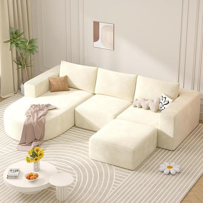 U-Shaped Boneless Couches for Living Room with Chaise,104" Modular Sectional Sofa with Convertible Ottoman,Cozy Cloud Couch with U-Shaped,Sponge Compression Sofas in a Box