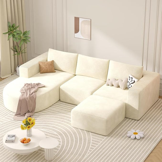 U-Shaped Boneless Couches for Living Room with Chaise,104" Modular Sectional Sofa with Convertible Ottoman,Cozy Cloud Couch with U-Shaped,Sponge Compression Sofas in a Box
