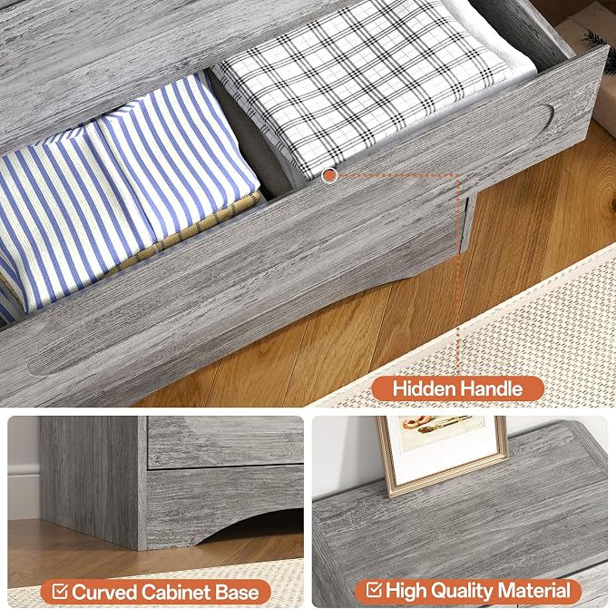 3 Piece Bedroom Set, Dresser and Nightstand Sets for Bedroom | Wood 6 Drawer Dresser & Night Stand Set of 2, Tall Chest of Drawers Modern Storage Cabinet Bedroom Furniture Set, Grey