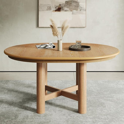 LUMISOL Extendable Round Dining Table for 4-6 People, 47”-63” Oval Kitchen Table with 16” Removable Leaf and Solid Wood Legs for Kitchen, Dining Room, Natural