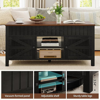 47.3" Lift Top Coffee Table with Storage - Black Coffee Tables for Living Room, Farmhouse Wood Center Table, Large Rectangle Middle Tables with Hidden Compartment & Adjustable Shelf