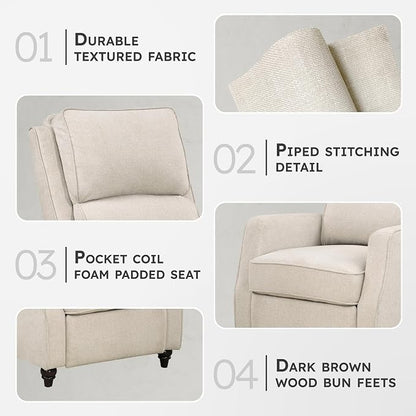 Lexicon Push Back Recliner Chair, Manual Accent Recliner with Track Arms & Bun Feet, Deep Cushioned Comfort, Modern Fabric Reclining Armchair for Living Room, Bedroom & Office, 29.5" W - Beige
