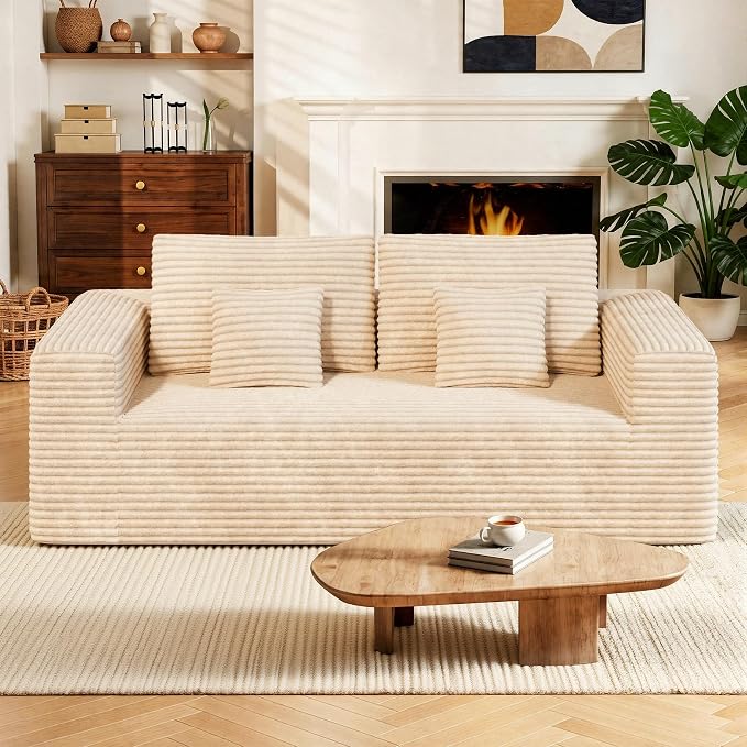 Luxanimarion 80'' Modern Cloud Loveseat Sofa, No Assembly Required Deep Seat Comfy Small Couches Includes 2 pcs Pillows for Living Room, Bedroom, Apartment(Khaki)