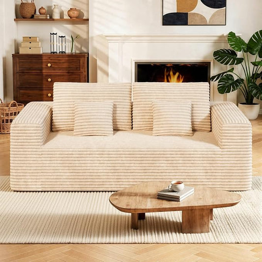 Luxanimarion 80'' Modern Cloud Loveseat Sofa, No Assembly Required Deep Seat Comfy Small Couches Includes 2 pcs Pillows for Living Room, Bedroom, Apartment(Khaki)