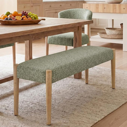 Usaint 42" End of Bed Bench, Modern Upholstered Bedroom Bench with Rubberwood Legs, Entryway Bench with Cushion, Dining Bench for Living Room, Bedroom, Green with Oak Leg