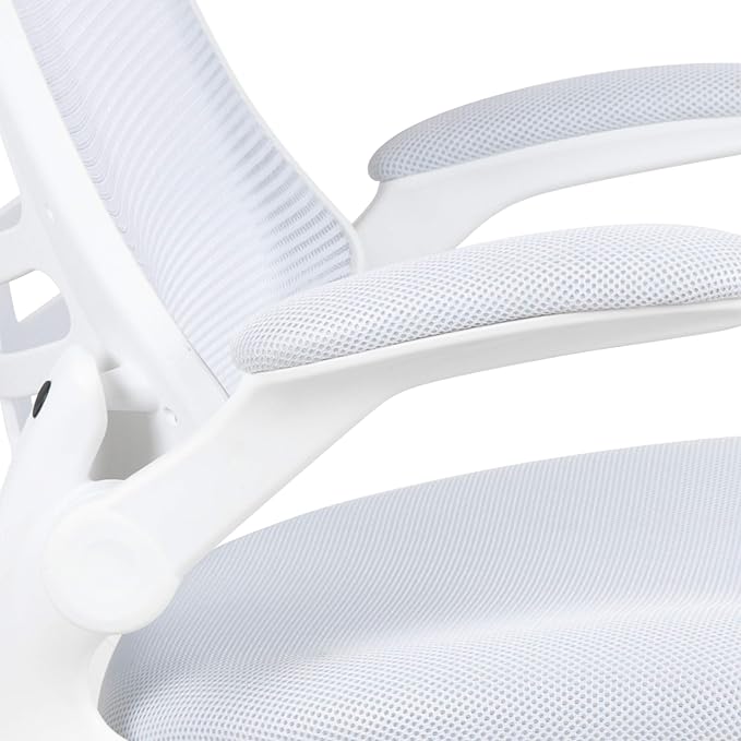 Flash Furniture Kelista Mid-Back Swivel Office Chair with Adjustable Lumbar Support and Seat Height, Ergonomic Mesh Desk Chair with Flip-Up Armrests, White