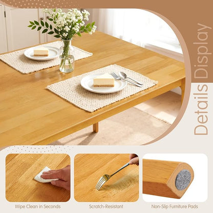 Hokway Dining Table for 4, 43 Inch Rectangular Solid Wood Kitchen Table for Small Space, Modern Dinner Table for Dining Room, Living Room, Office, Natural