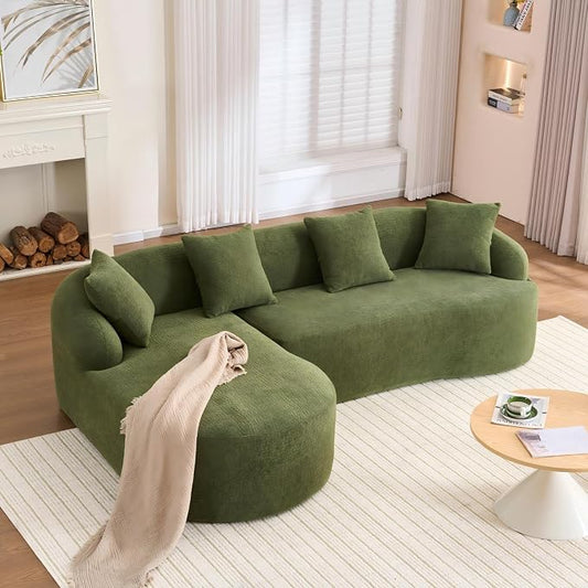 99" Curved Sofa with L-Shape Chaise,Modern Cloud Curved Couch with Deep Seat,No Assembly Required,Upholstered Oversized Couches for Living Room,Apartment (Green, 99Inch)