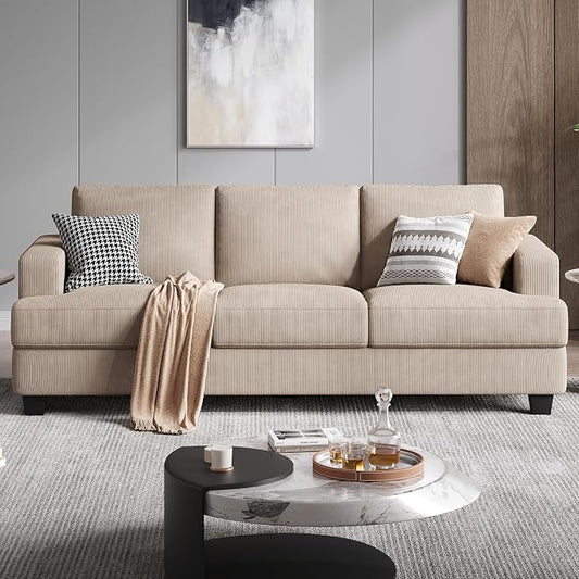 COPIAE 89 Inch Sofa with Extra Deep Seats Oversize, 3 Seater Sofa for Living Room, Modern Couch and Sofa, Comfy Armrests and Seats and Backrests, Easy Installation, Corduroy Fabric Apricot