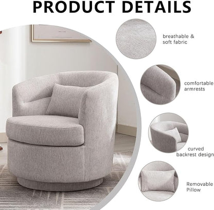 CANMOV Swivel Accent Chair Set of 2, 360 Degree Round Swivel Barrel Chair with Pillow, Upholstered Comfy Barrel Armchair Single Club Sofa Chair for Living Room, Bedroom, Reading Room, (Grey*2)