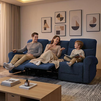 MCombo 87.8" Wall Hugger Power Reclining Sofa, 3-Seat Triple Recliner Couch with USB Ports, Rolled Arm Space Saving Recliner Sofa for Living Rooms Apartments RV, Fabric PR635M5 (Navy Blue)