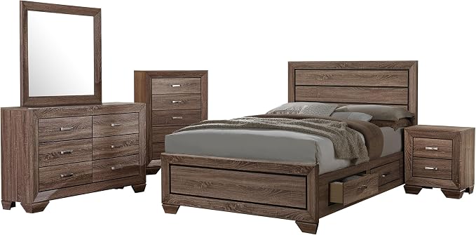 Coaster Home Furnishings Kauffman Transitional 5-Piece Bedroom Set Eastern King Size Panel Bed Frame 54-inch Headboard Washed Taupe 204191KE-S5