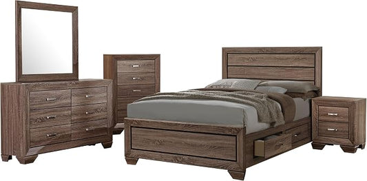 Coaster Home Furnishings Kauffman Transitional 5-Piece Bedroom Set Eastern King Size Panel Bed Frame 54-inch Headboard Washed Taupe 204191KE-S5