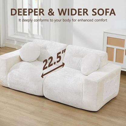 82" Modular Sectional Cloud Couch, Loveseat Sofa Boneless Couches, 2 Deep Seat Modern Comfy Velvet Sofa for Living Room, Bedroom, Apartment (Beige)