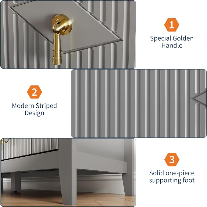 GarveeHome Fluted Dresser for Bedroom, 47.2 Inch Wide 6-Drawer Wood Dresser, Modern Chest of Drawers, Storage Organizer Cabinet for Living Room, Hallway, Entryway, Grey