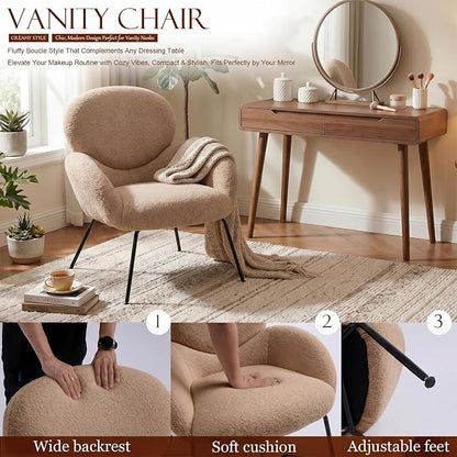 Small Accent Chair Set of 2,Sherpa Chair with Love Back, Boucle Chairs with Metal Legs, Comfy Modern Reading Chairs/Sherpa Accent Chair with Thick High-Elastic Sponge/Cream Style Room (Camel)