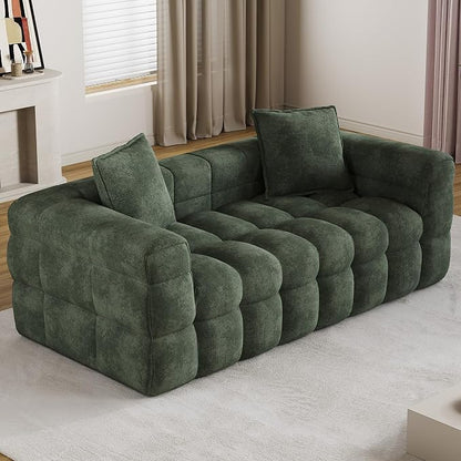 66.5" Loveseat Boneless Couch,Comfy Cloud Sectional Sofa with Deep Seat,Modern Upholstered Chenille Love Seat Sofa, Small Couches for Living Room, No Assembly Required Tufted Sofas, Green