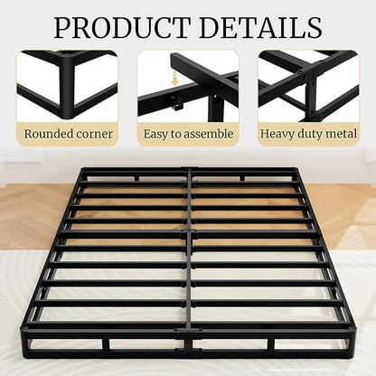 Awesofurni Full Size Box Spring, 5 Inch Low Profile Full Box Spring Only Bed Base, Heavy Duty Metal Frame Mattress Foundation with Fabric Cover, Easy Assembly-Noise Free