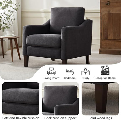 VKNOW Mid Century Modern Accent Chair, Upholstered Living Room Chairs Armchair for Bedroom, Comfy Reading Accent Chairs with Wood Legs for Living Room (1, Dark Grey)