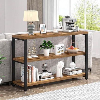 EXCEFUR Industrial Metal & Wood Console Tables for Living Room, Entryway Table with 3 Tier Storage Shelves, Sofa Hallway Table Behind Couch, Rustic Brown, 47 Inch