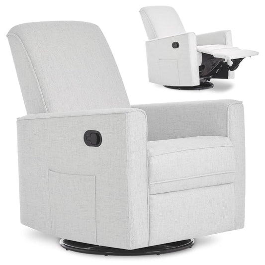 Evolur Raleigh Upholstered Manual Glider Recliner– Rocking & 360° Swivel with Smooth Glide – Greenguard Gold & FSC Certified – Modern Nursery and Living Room Chair in Fog
