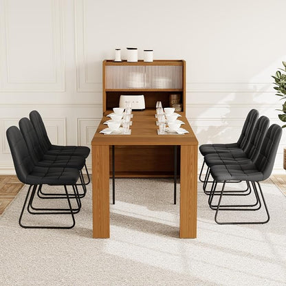 HIPIHOM Dining Table Set for 6, Extendable 86.6" with Storage | Space-saving MDF Kitchen Table with 6 Upholstered U-shaped Black Chairs, Ideal for Apartment, Living Room