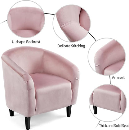 Topeakmart Velvet Accent Chair, Comfy and Modern Velvet Club Chair with Armrest and Sturdy Legs for Living Room/Bedroom Study, Set of 2, Pink