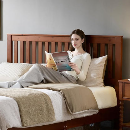 AMERLIFE King Bed Frame, Solid Wood Platform Bed with Vertical Slats Headboard, Wooden Bedframe King-Size, Sturdy Wooden Slats Support, No Box Spring Needed, Noise Free, Walnut