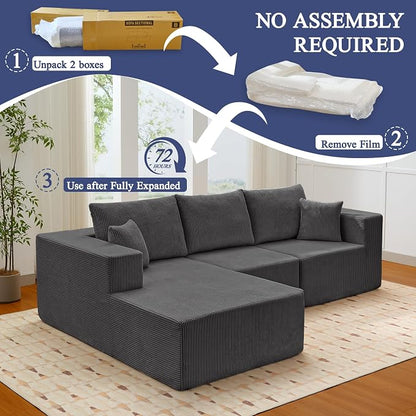 Modular Sectional Sofa for Living Room, 108" Cloud Couch Sectional with L-Shape Chaise, Modern Upholstered Corduroy Boneless Couch with Memory Foam Deep Seat, No Assembly Required (Grey)