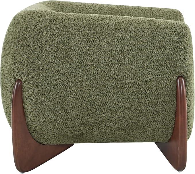Christopher Knight Home Holly Modern Boucle Fabric Upholstered Club Chair for Living Room, Home Office, Apartment, Relaxing Chair with Removable Cushion and Birch Wood Legs, Olive Green+Walnut