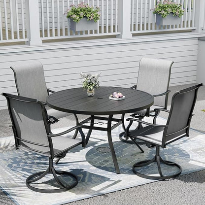 Outdoor Dining Table with 4PCS Swivel Chairs,48"x 48"x 28" Round Patio Table with Adjustable Umbrella Hole,Stable Patio Dining Set for Home or Outside