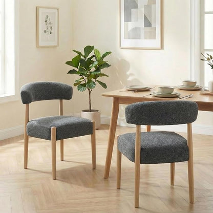 VKNOW Wooden Dining Chairs Set of 4 with Curved Open Back, Black | Natural Rubberwood Legs, Soft Chenille Fabric, Thickened Cushion, For Adults and Family, Dining Room, Kitchen, No Wobble