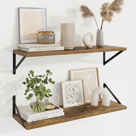 Axeman 30 Inch Floating Shelves | 10 Inch Deep Brown Wall Shelves Set of 2 | 30" W x 10" D Rustic Brown Floating Shelves for Living Room Bathroom Kitchen