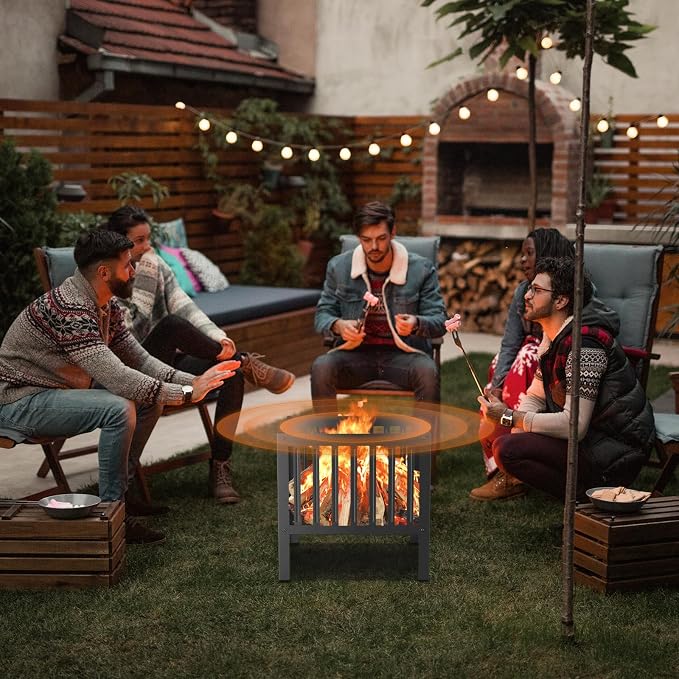 TBMLC 16-Inch Square Steel Grating Fire Pit in Black - Portable and Durable,Perfect for Backyard, Camping, and Bonfire Gathering Outdoor