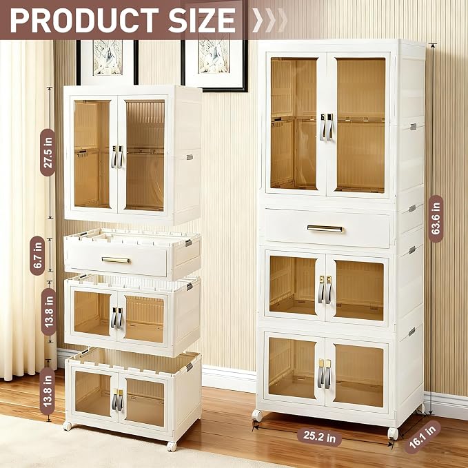 Pet Portable Wardrobe Closet with Doors, Pet Wardrobe Storage Cabinet with Hanging Rod Storage Organizer Large Plastic Storage Cabinet for Pet Clothes, Toys, Snacks, Plastic folding storage box units