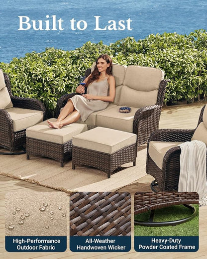 HILLGA Luxury Outdoor Furniture High Back Patio Sofa, Oversized Loveseat with 6'' Thick Cushions, Ideal for Porch, Poolside, Deck, and Yard (Beige)