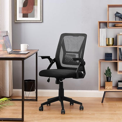 VECELO Mid-Back Swivel Ergonomic Office Chair with Adjustable Arms, Mesh Lumbar Support for Computer Task Work, Black
