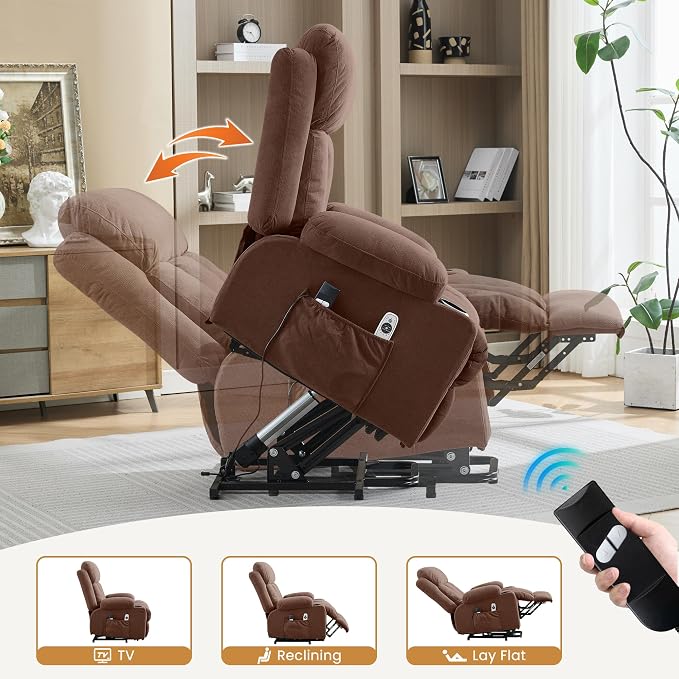 MAHOMICO Power Lift Recliner Chair for Elderly with Vibration Massage and Lumbar Heating Electric Oversized Single Sofa with Cup Holder and USB Charge Port for Living Room