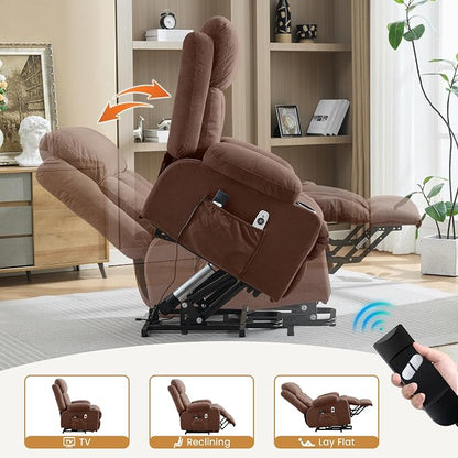 MAHOMICO Power Lift Recliner Chair for Elderly with Vibration Massage and Lumbar Heating Electric Oversized Single Sofa with Cup Holder and USB Charge Port for Living Room