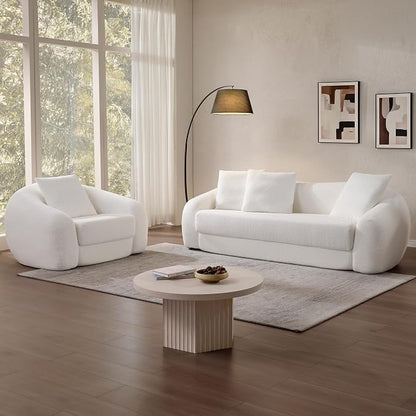 SICOTAS 90.6" Curved Convertible Sofa Couch Bed for Living Room Futon Cloud Boneless Sleeper Sofa Pull Out Floor Couch with Deep Seat Modern 3 Seater Foam Bed No Assembly for Bedroom Apartment, White