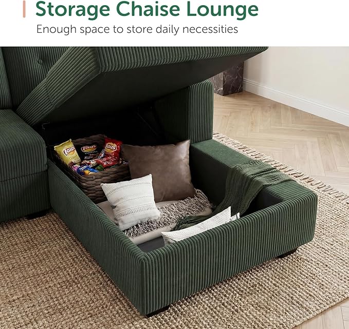 HONBAY Modular Sectional Sleeper Sofa with Pull Out Bed, U Shaped Sleeper Couches with Storage Chaise, 114'' Sleeper Sectional Sofas for Living Room, Apartment (Velvet Green)