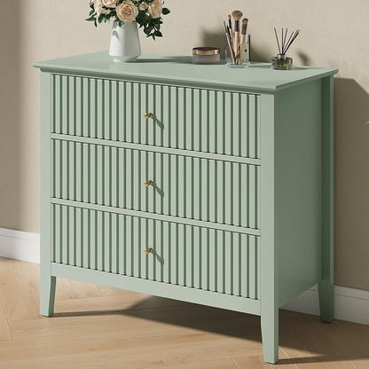 RoyalCraft 32" Large Nightstand, Fluted Painted Bedside Table with 3 Spacious Drawers, Modern Tall End Table for Bedroom, Milky Green