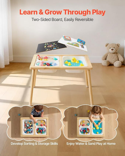 VEVOR Sensory Table for Toddlers, Wooden Kids Activity Table with Reversible Double-Sided Board, Storage Bins, and Non-Slip Feet, for Boys and Girls Playing Sand and Water, Drawing, Studying, Dining