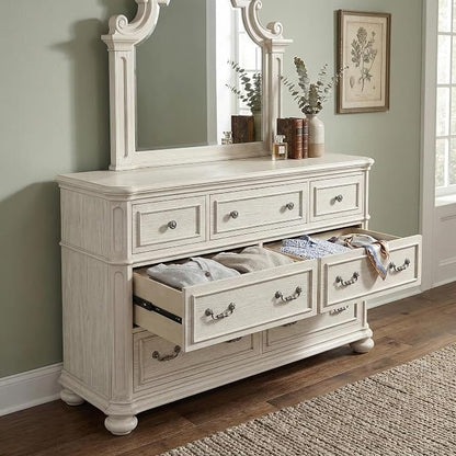 Roundhill Furniture Nelson French Traditional 5-Piece Bedroom Set, Antique White, Queen