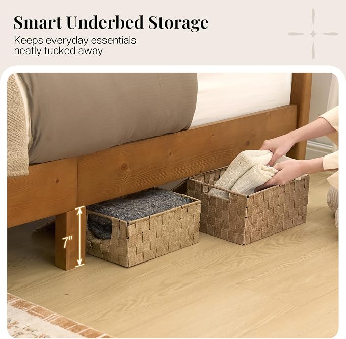 Jocisland 58" Tall Solid Wood King Size Bed Frame with Upholstered Headboard & Footboard, Wooden Platform Bedframe, No Box Spring Needed, Easy Assembly, Modern Farmhouse Style, Walnut