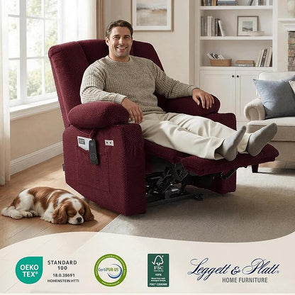 MCombo Oversized Zero Gravity Recliner Chair with Heating and Massage, Power Recliner for Big and Tall with USB & Type C Ports, Cup Holders for Living Room 8017 (Burgundy, Oversized)