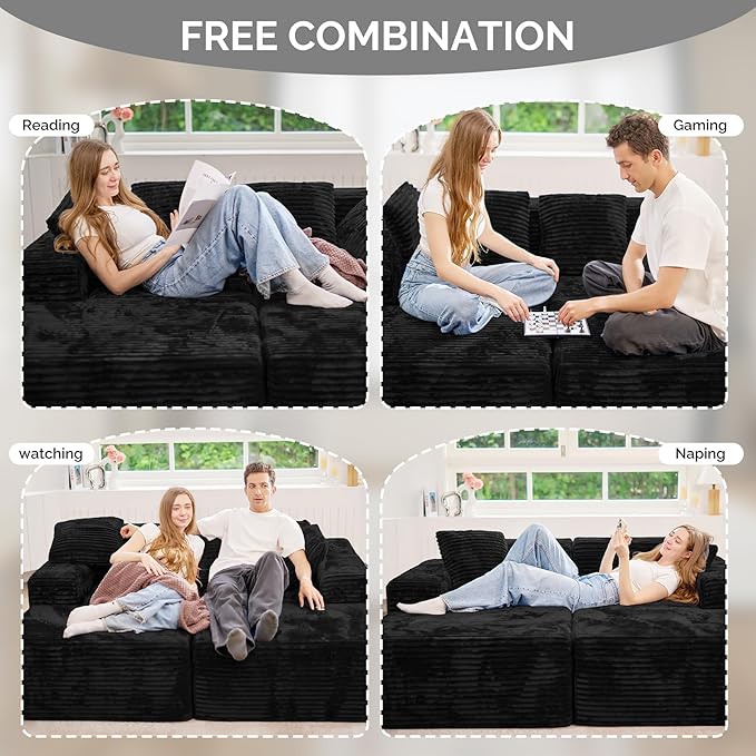 Luxanimarion 131'' Large Sectional Couches with Chaise, U Shaped Cloud Sofa, No Assembly Required Deep Seat Modular Lounge Bed for Living Room 1PCS, Bedroom